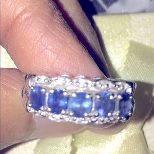 14k Solid white gold sapphire and diamond ring